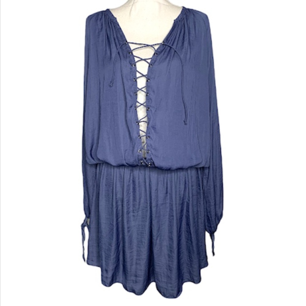 DO+BE Sexy Lace up front Blue Long sleeve dress with drop waist size L